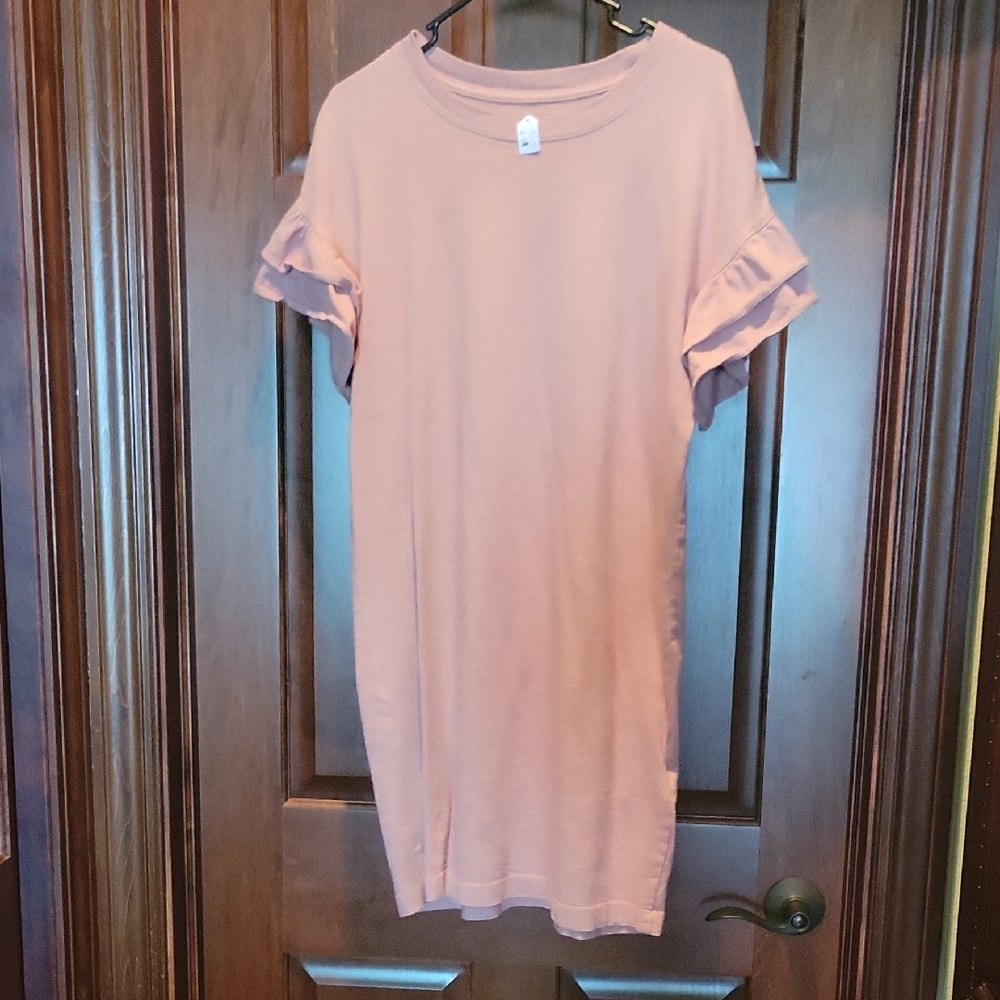 Current/Elliott Blush Pink Tee Dress with Ruffle Sleeves, Adorable & Casual, 1